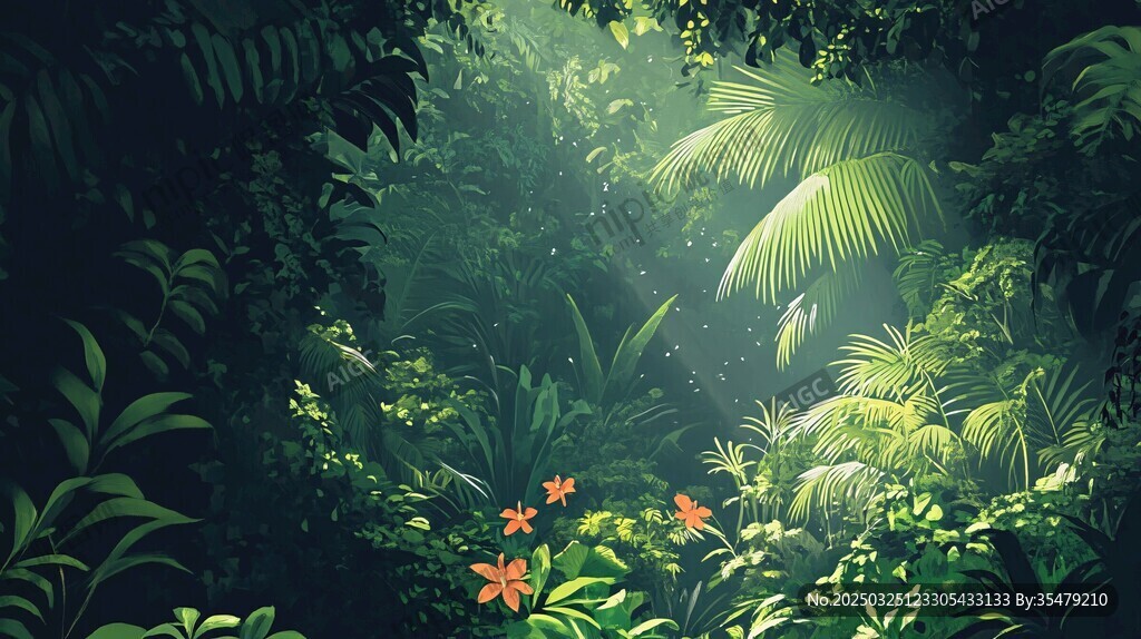 梦幻雨林光影植物美景
