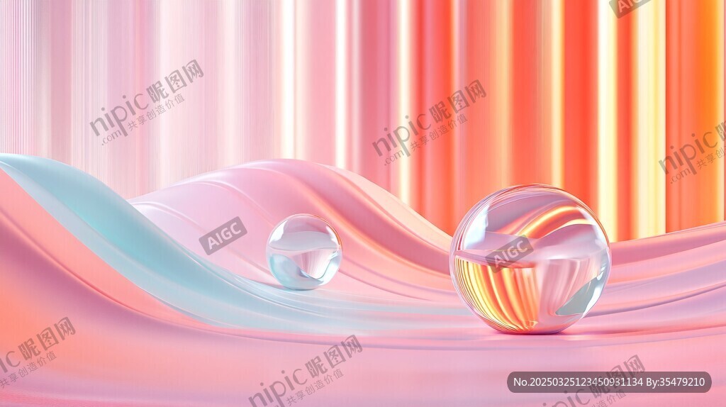 梦幻渐变背景下的透明球体