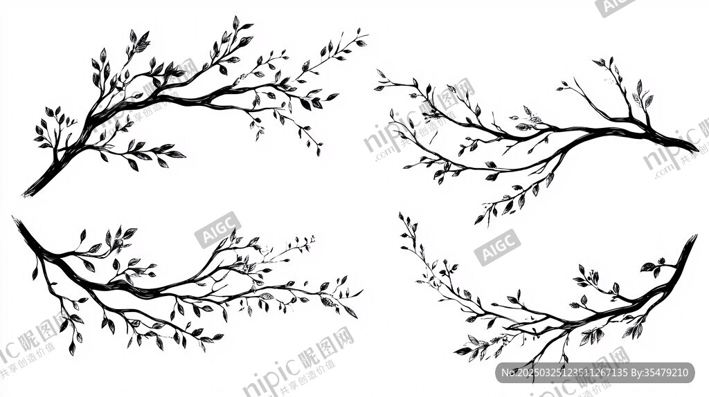简约手绘植物树枝装饰元素