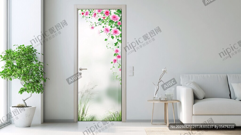 浪漫花卉装饰的清新房门