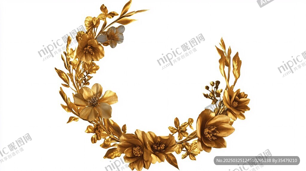 金色花卉花环装饰图案