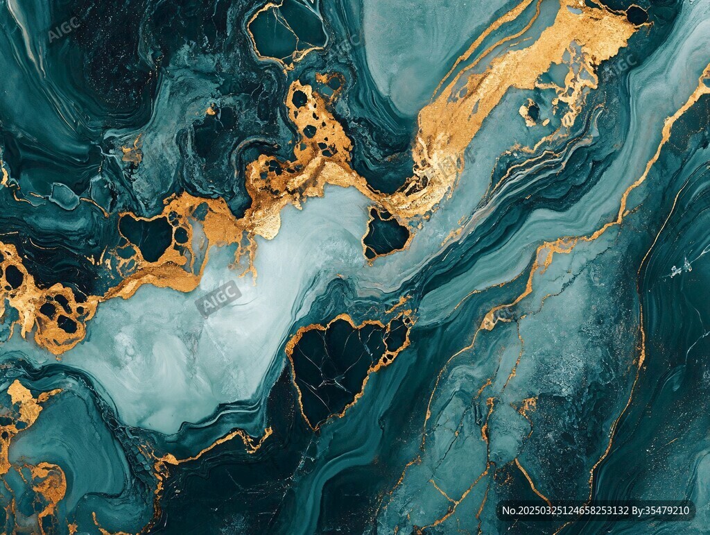 蓝金流体艺术抽象纹理图