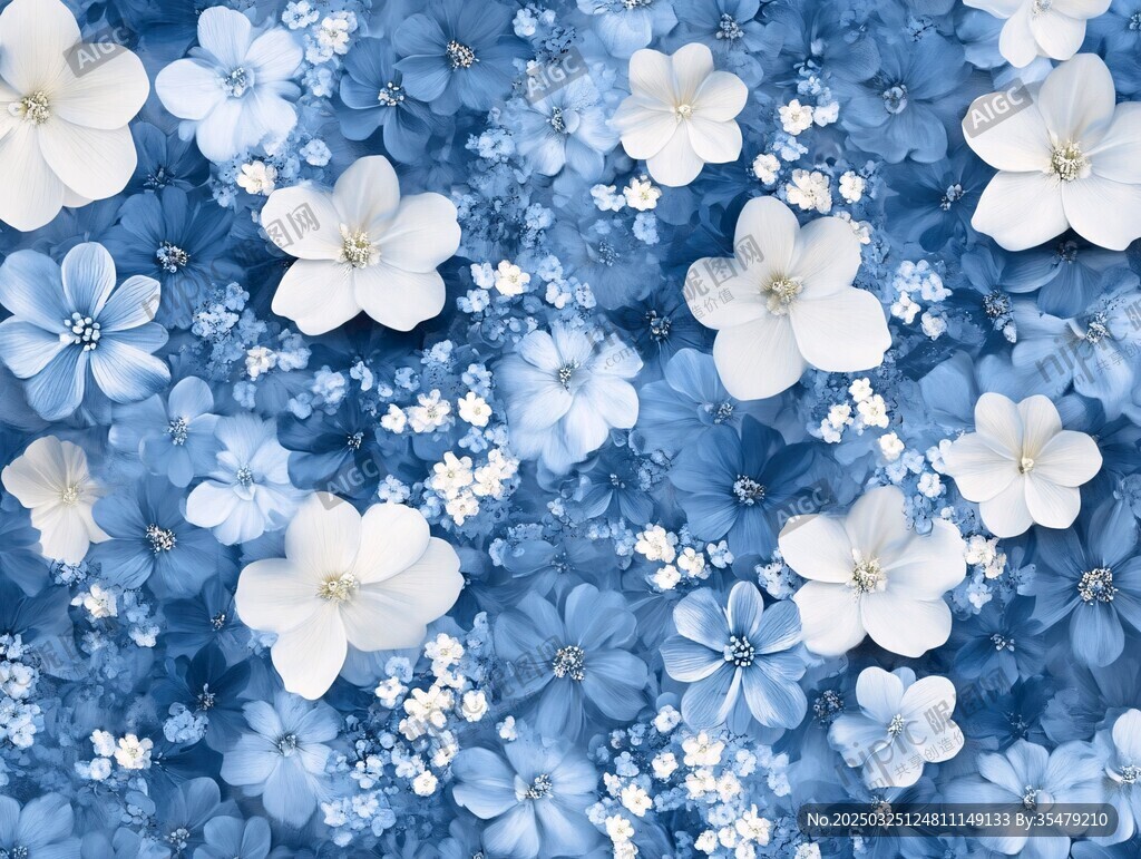 蓝白花卉无缝图案背景