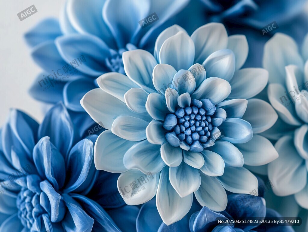 蓝色瓷质花卉精致之美