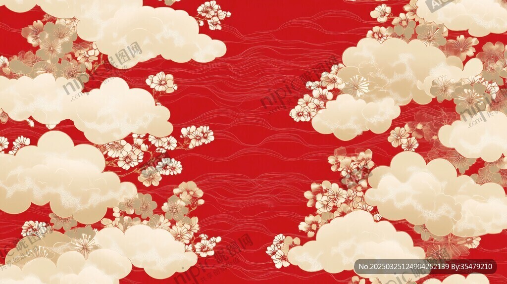 红色云纹中式传统背景图