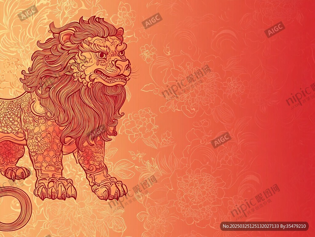 中式瑞兽狮子传统背景图
