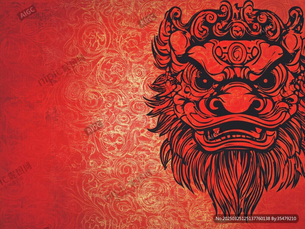 中国风红色醒狮图案背景