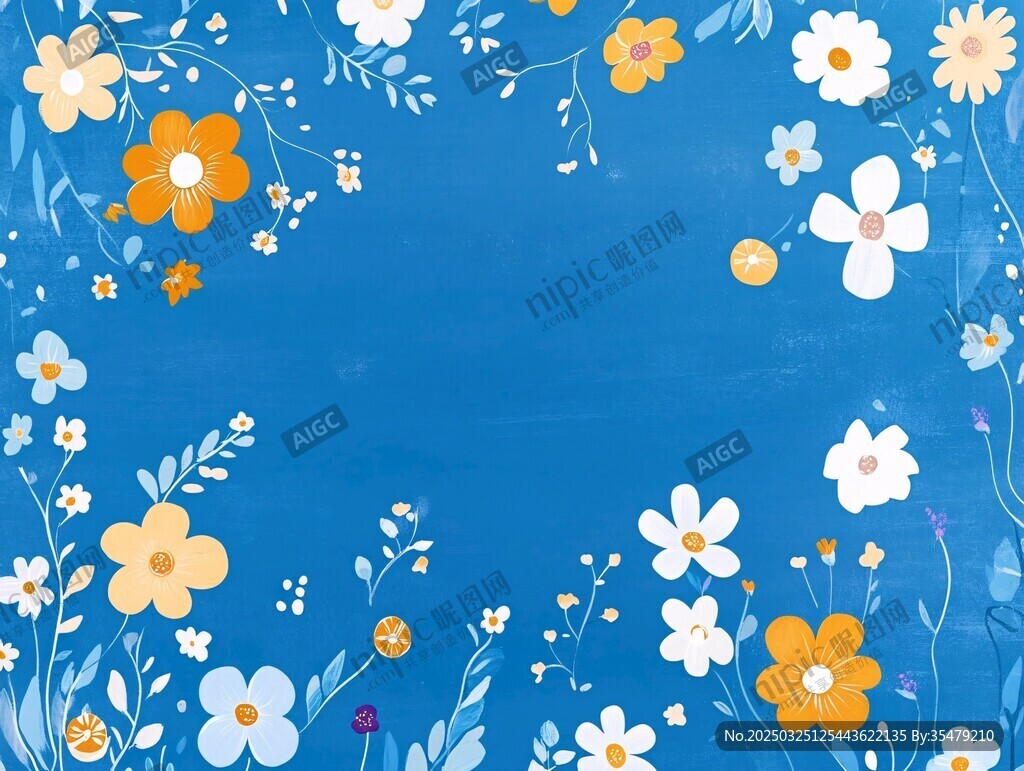 蓝色花卉边框背景图