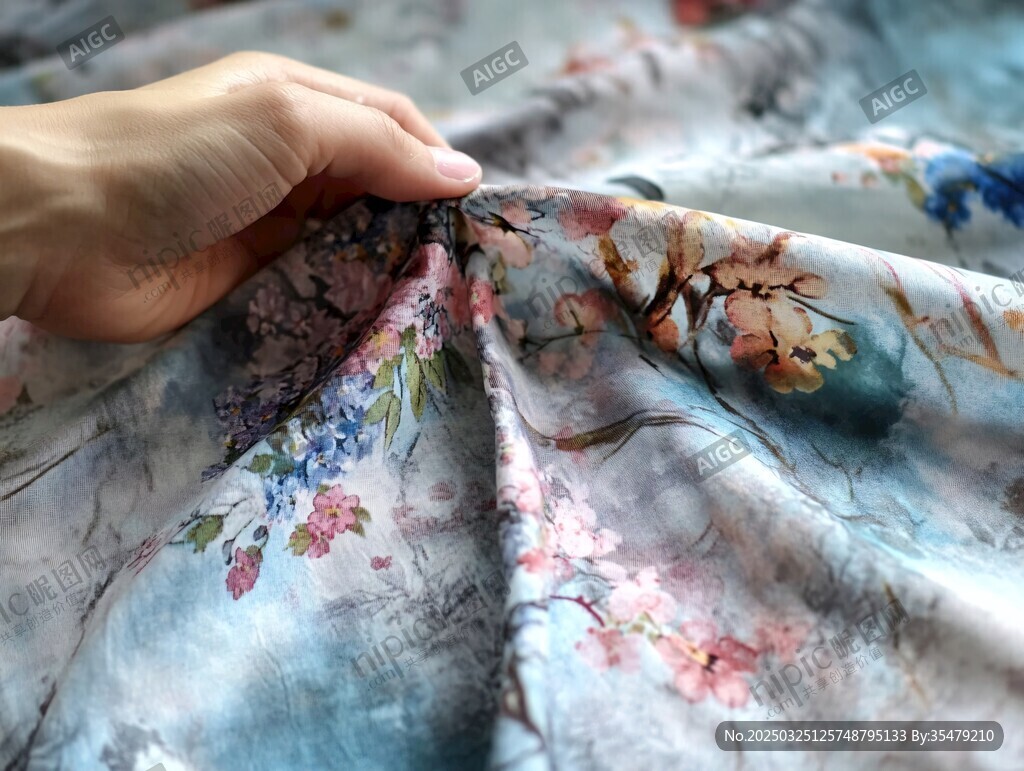 手抚多彩花卉印花布料