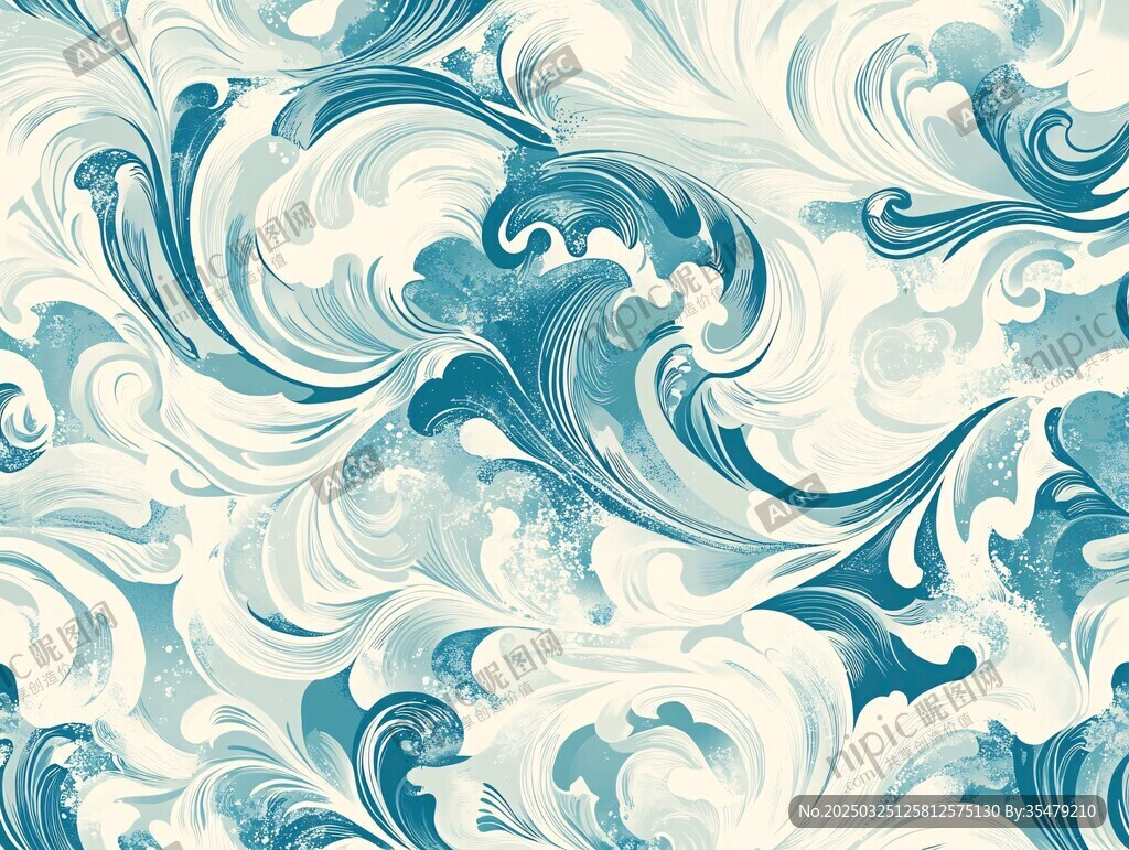 蓝白海浪纹理无缝图案