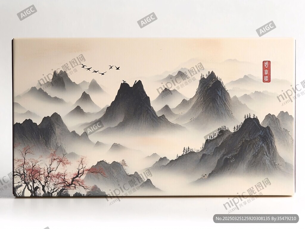 中式水墨山水意境画作