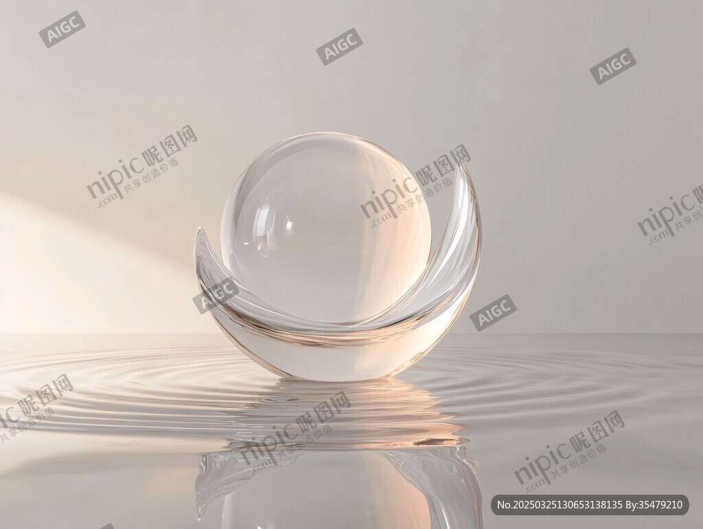 透明球体置于弧形器皿上