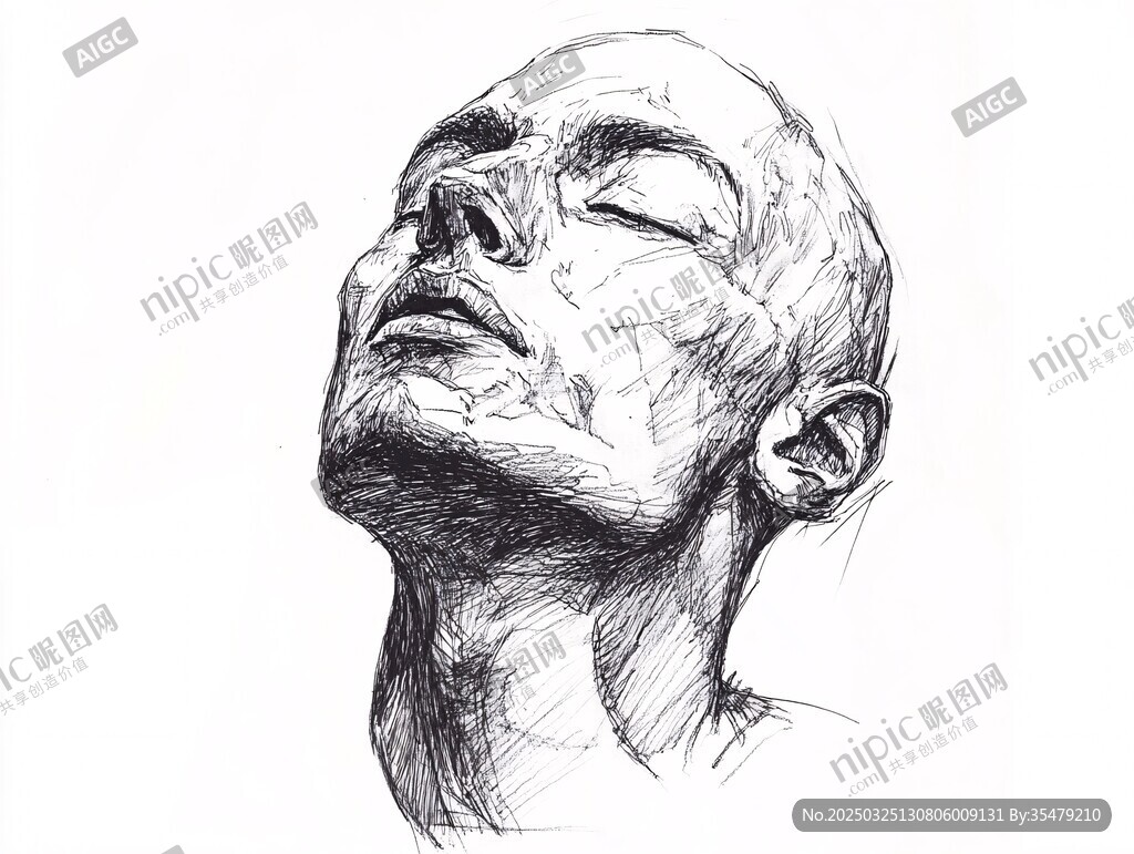 仰视男性素描头像