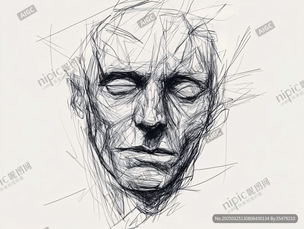 素描头像线条勾勒的面容