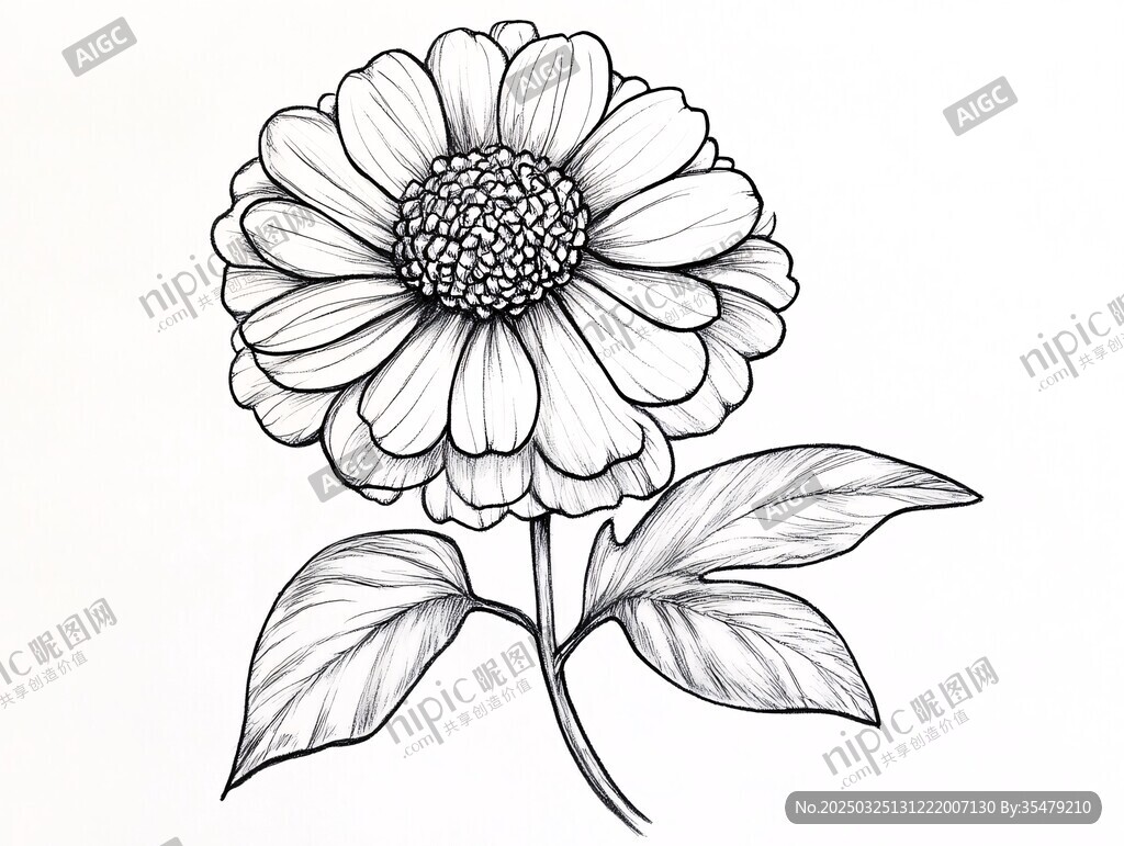 黑白手绘雏菊花插画