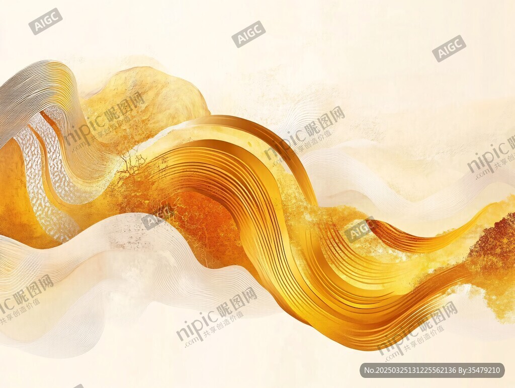 金色水墨山水抽象艺术图