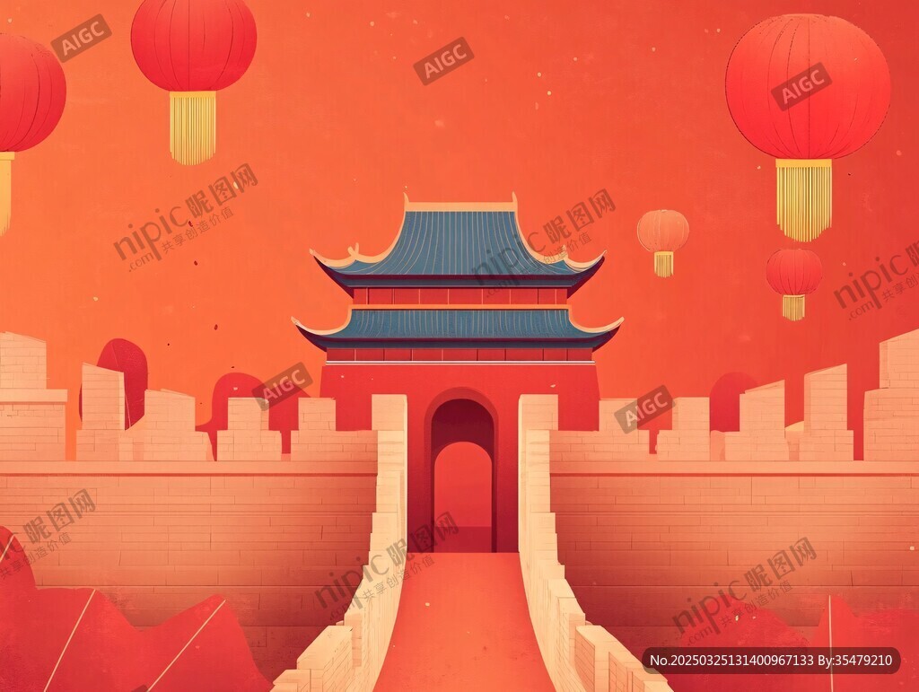 古风城门灯笼喜庆场景