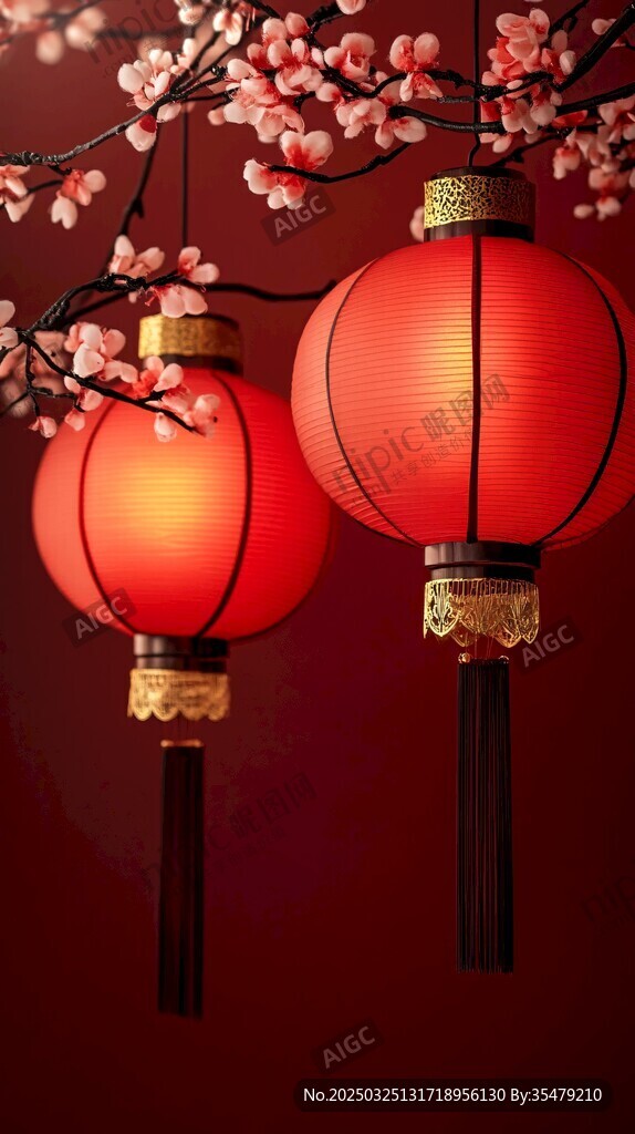 红灯笼伴繁花喜庆氛围浓