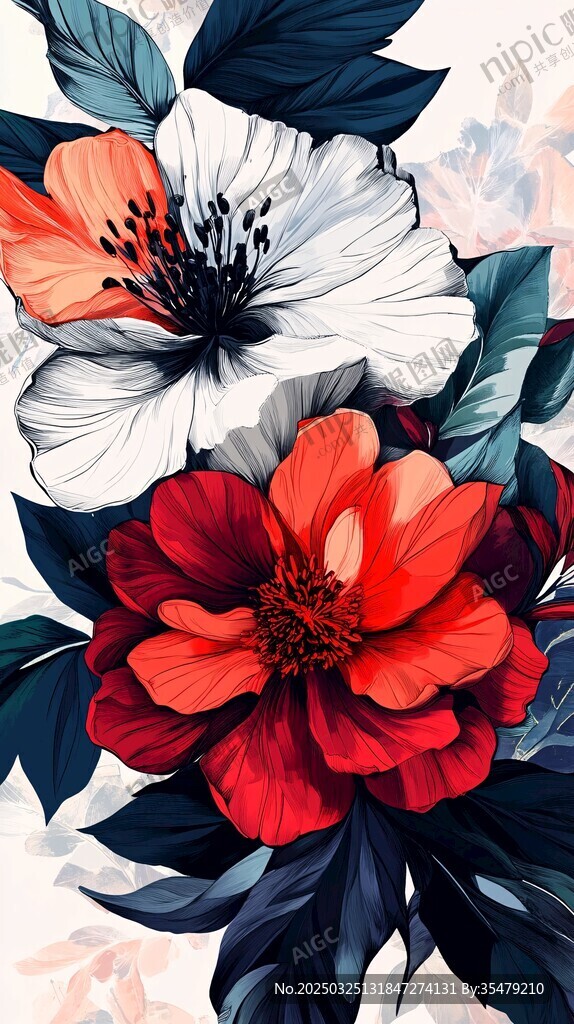 艳丽花卉插画