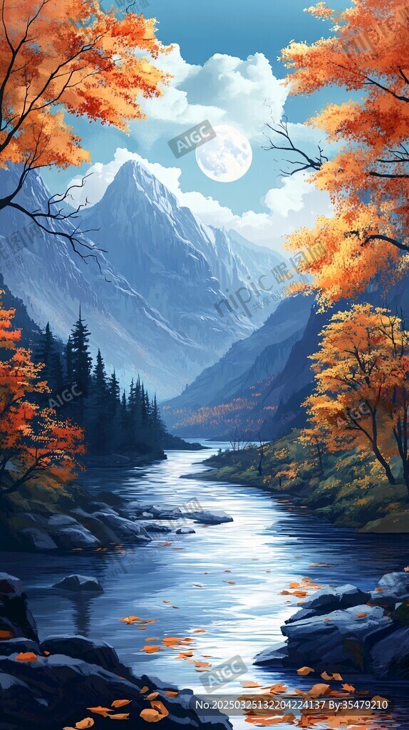 秋夜山水间的梦幻美景