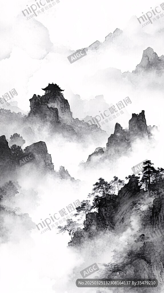 水墨山峦间的中式古韵意境