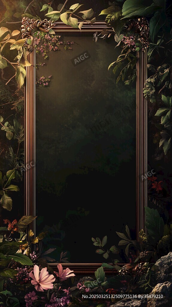 复古画框被绿植花卉环绕