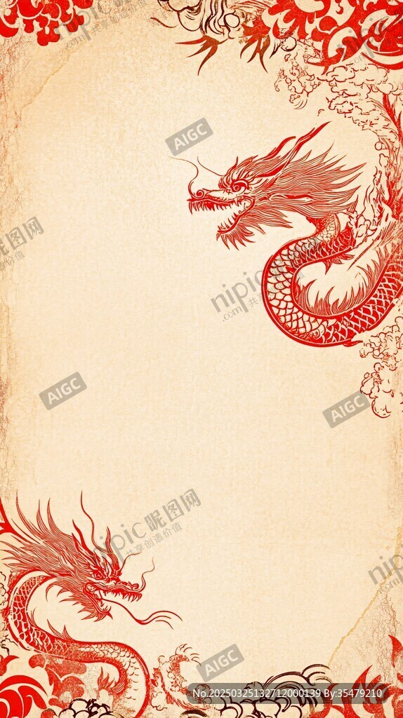 中式红龙古风边框背景图