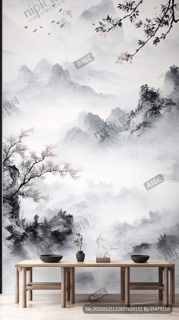 中式水墨山水风室内场景