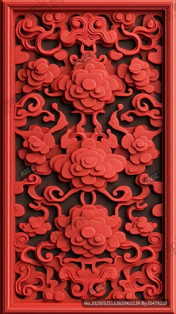 中式红雕花板精美图案