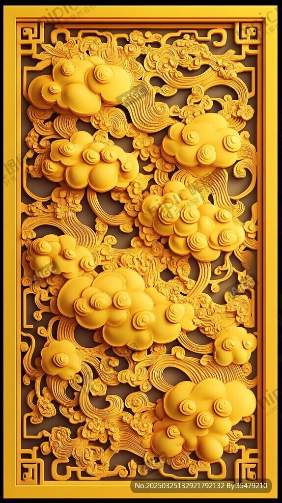 中式金色云纹木雕装饰