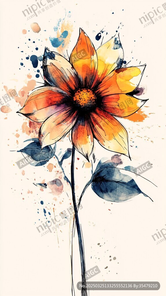 水彩绘向日葵花朵插画