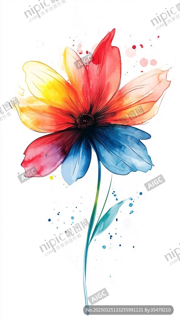 水彩绘就的多彩绚丽花朵