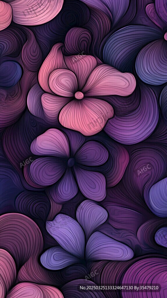 梦幻紫粉花卉抽象图案