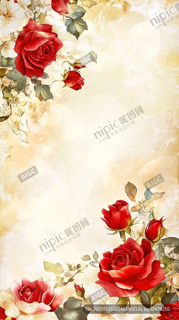 复古风红玫瑰花卉背景图