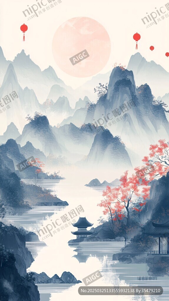 水墨山水间的诗意中国风