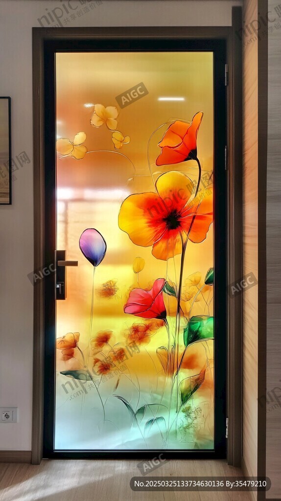 花朵图案玻璃门艺术之美