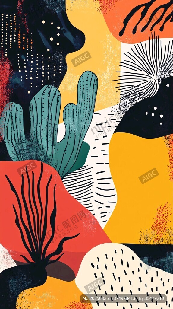 抽象仙人掌艺术插画