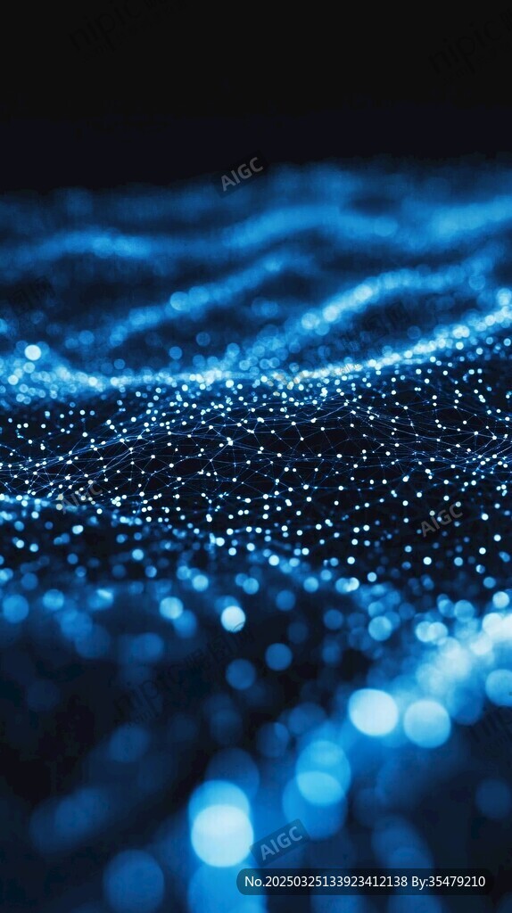 梦幻蓝色粒子波浪效果