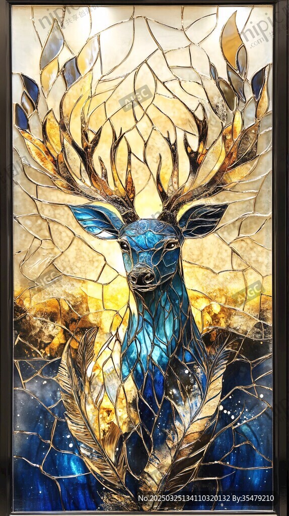 梦幻蓝鹿艺术玻璃画
