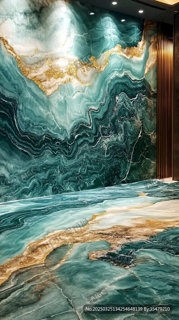 梦幻蓝绿大理石奢华墙面