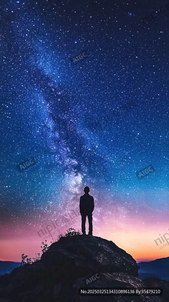 仰望星空的孤独身影