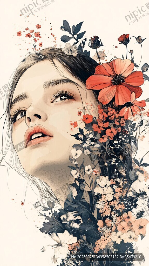 花朵簇拥的梦幻少女