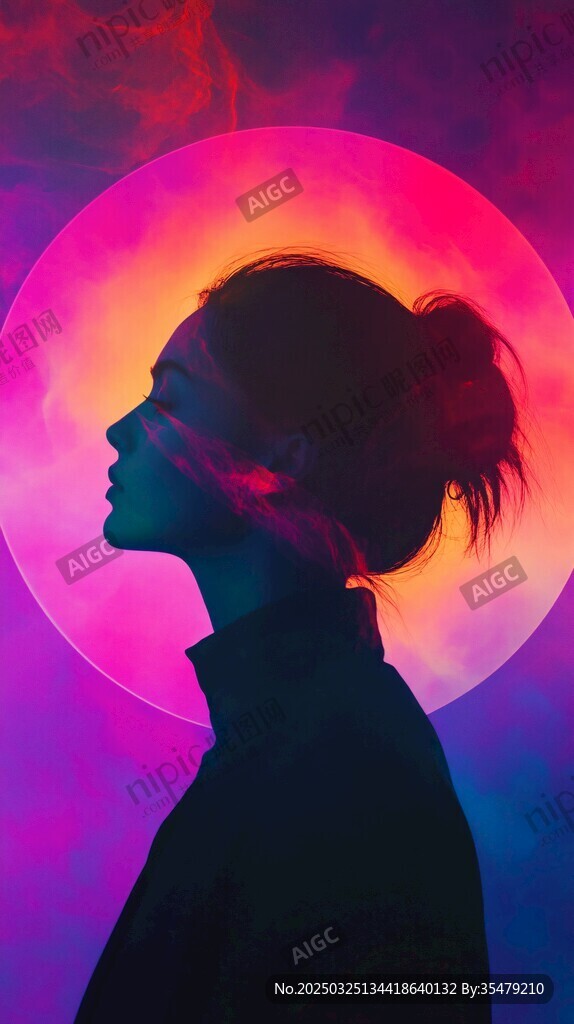 梦幻光影下的女性侧影