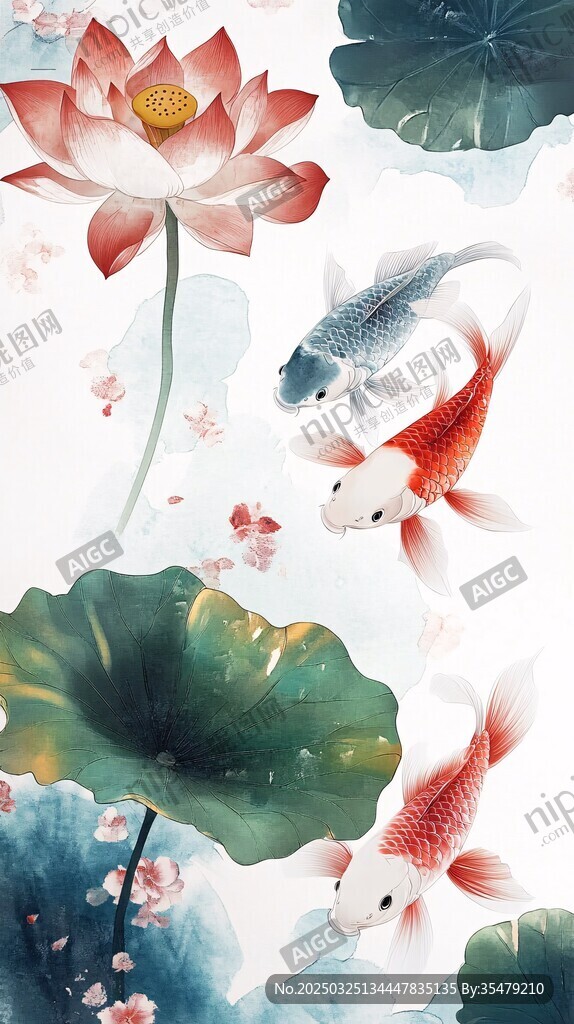 水墨荷塘锦鲤图