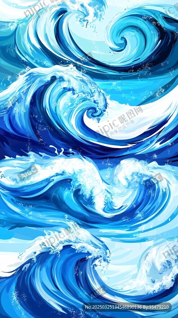 蓝色海浪艺术插画