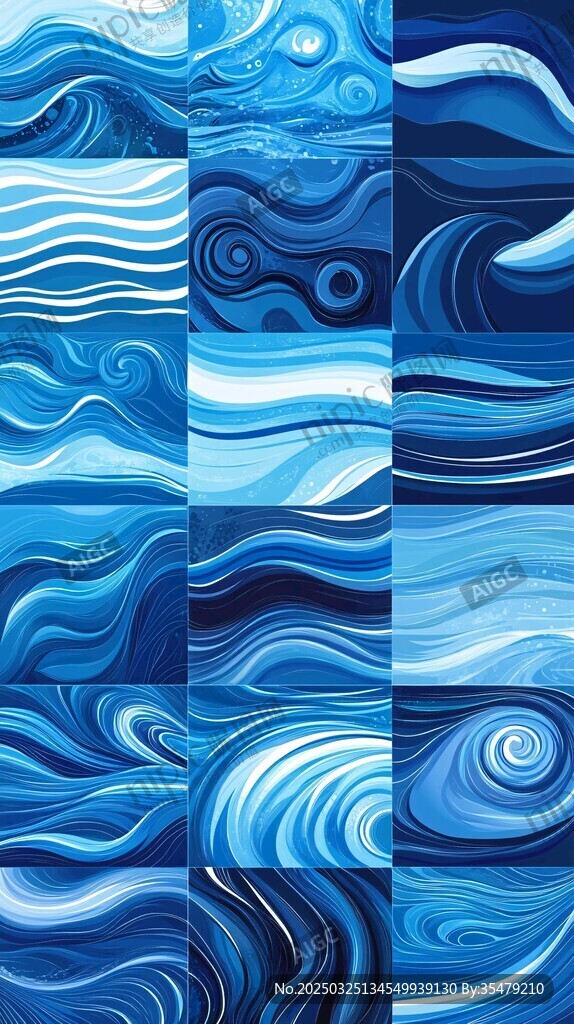 蓝色海浪波纹图案集合