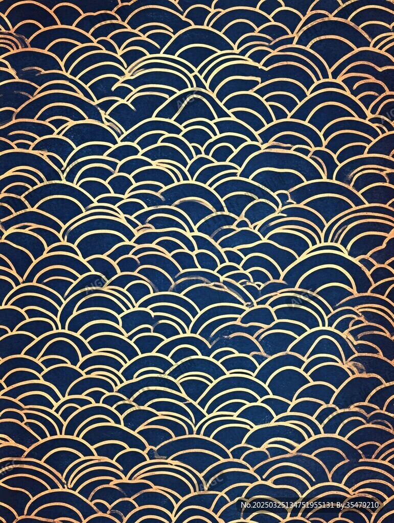 深蓝底金色海浪纹图案