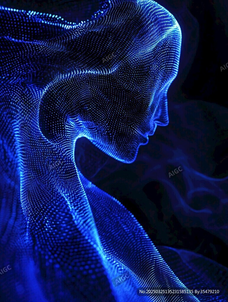 蓝色数字艺术女性侧影