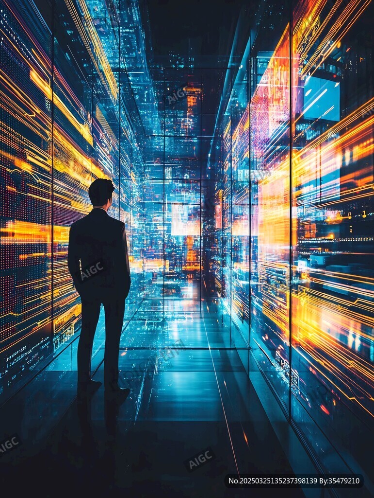男子置身未来感科技空间
