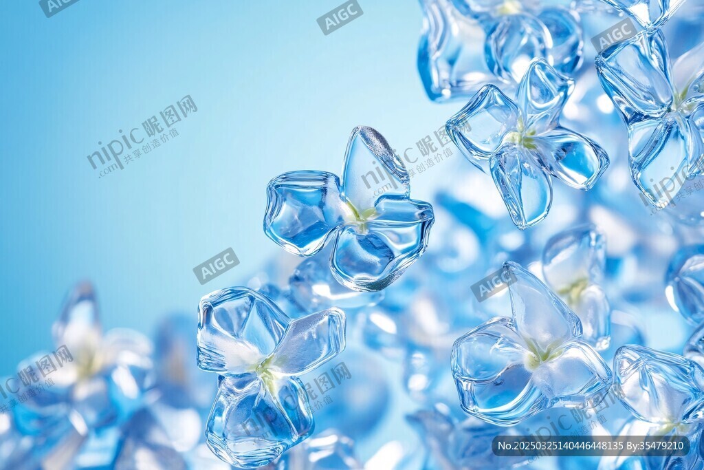 梦幻蓝色透明花朵特写